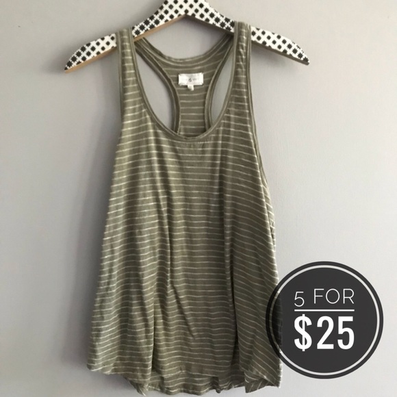 Lou & Grey Tops - Lou & Grey Olive Striped Racerback Tank